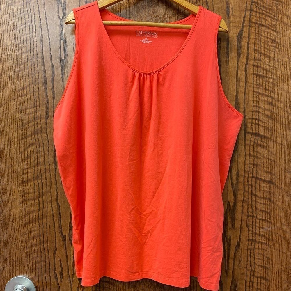 Catherines bright salmon pink gathered scoop neck stretch tunic tank
